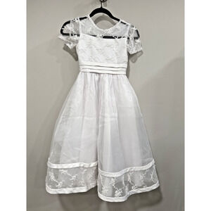 L'Etoile Designer Dress First Communion Flower Girls 8 Beaded Lace White Wedding